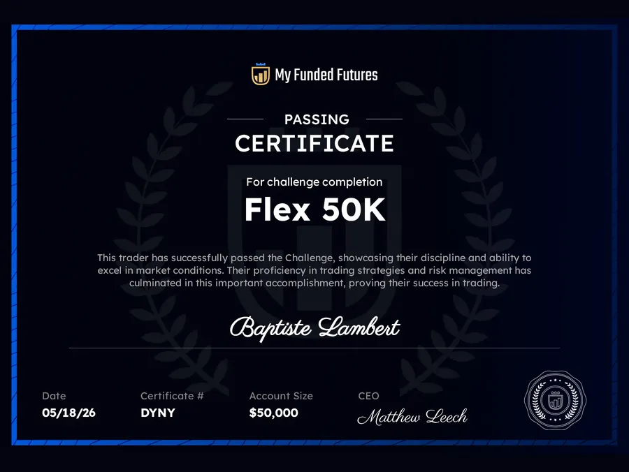 Certificat de passage My Funded Futures, Flex 50K